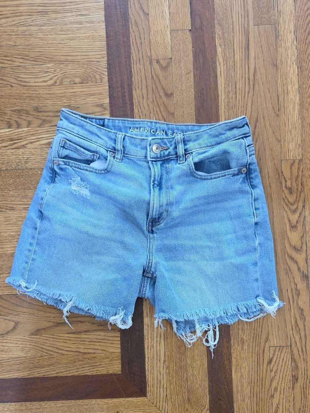 American Eagle Outfitters Light Wash Denim Frayed Hem Shorts Women's Size 4